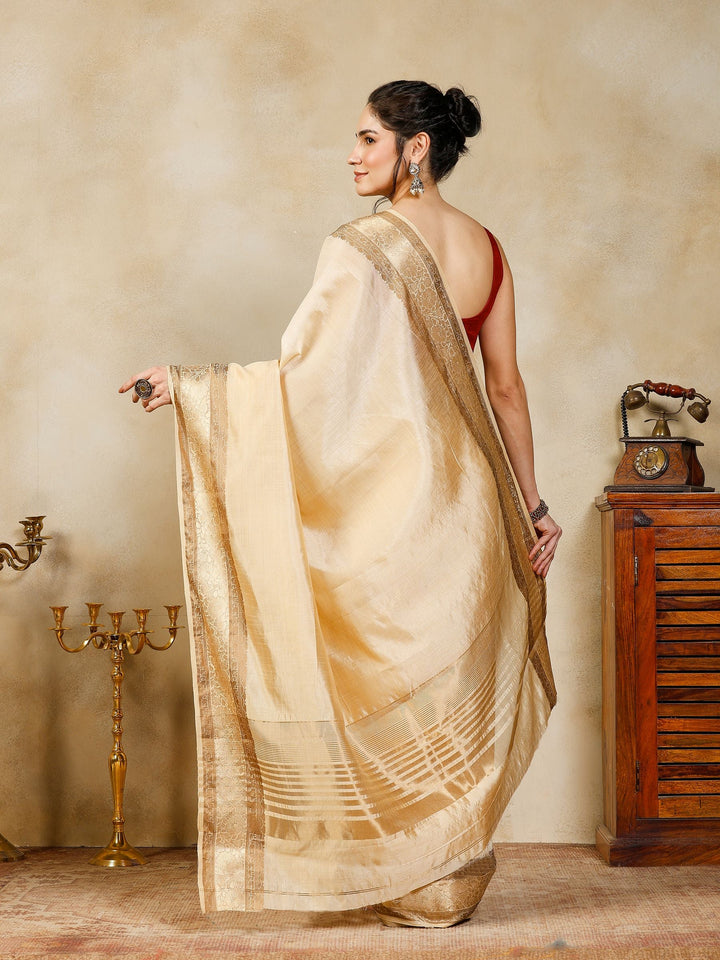 Beige Woven Design Art Silk Saree