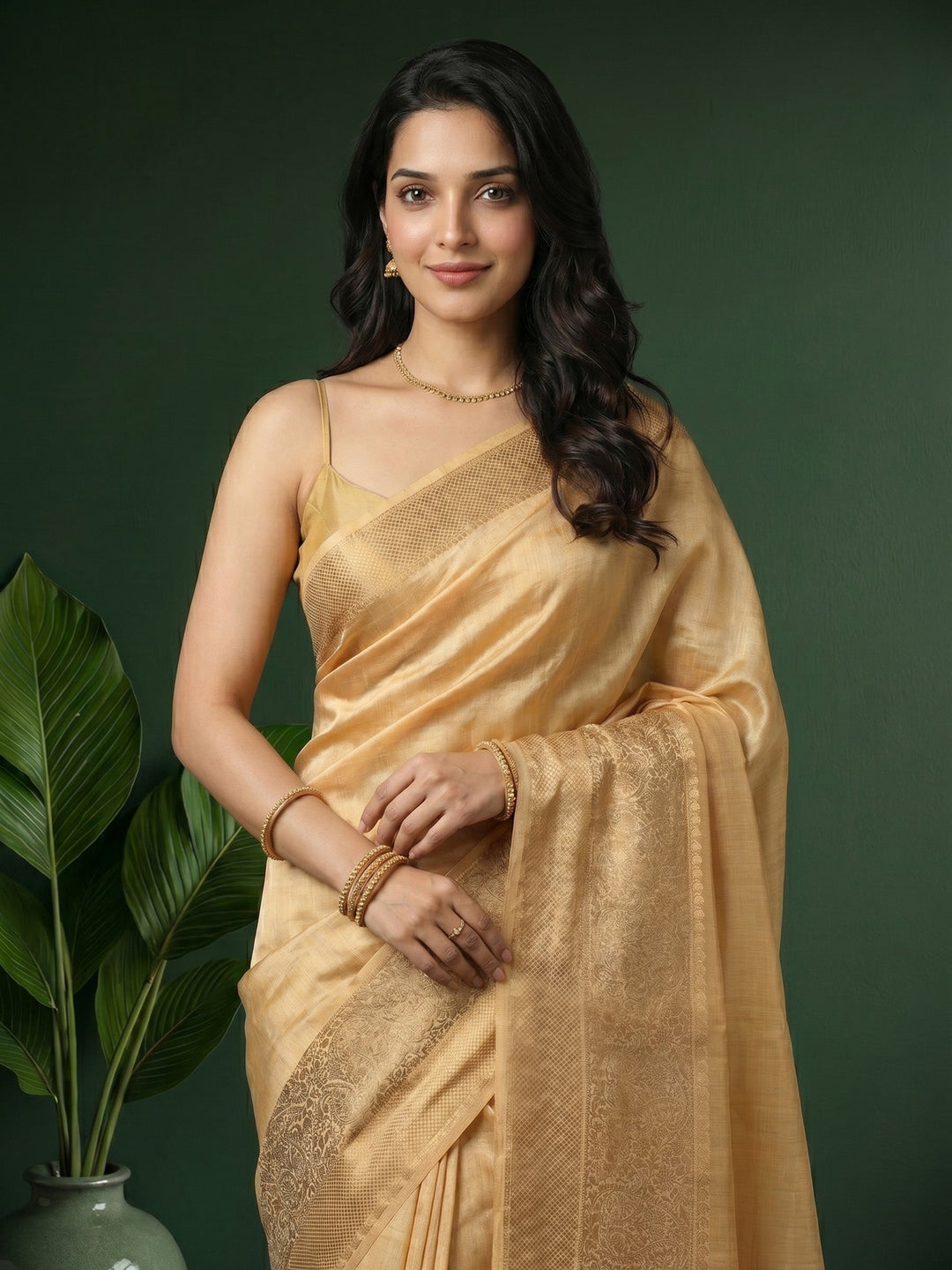 Beige Woven Design Art Silk Saree