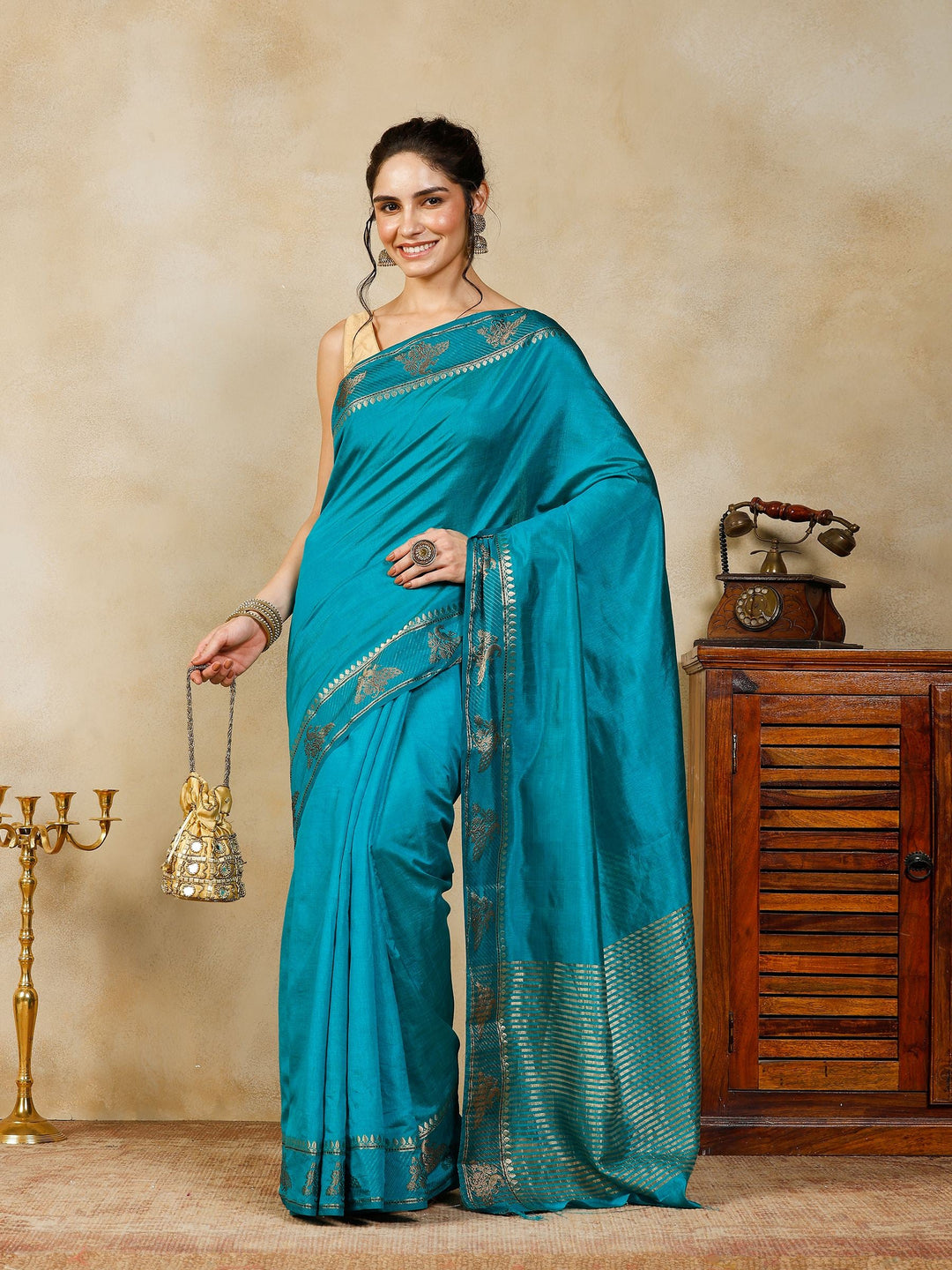 Lake Blue Woven Design Art Silk Saree