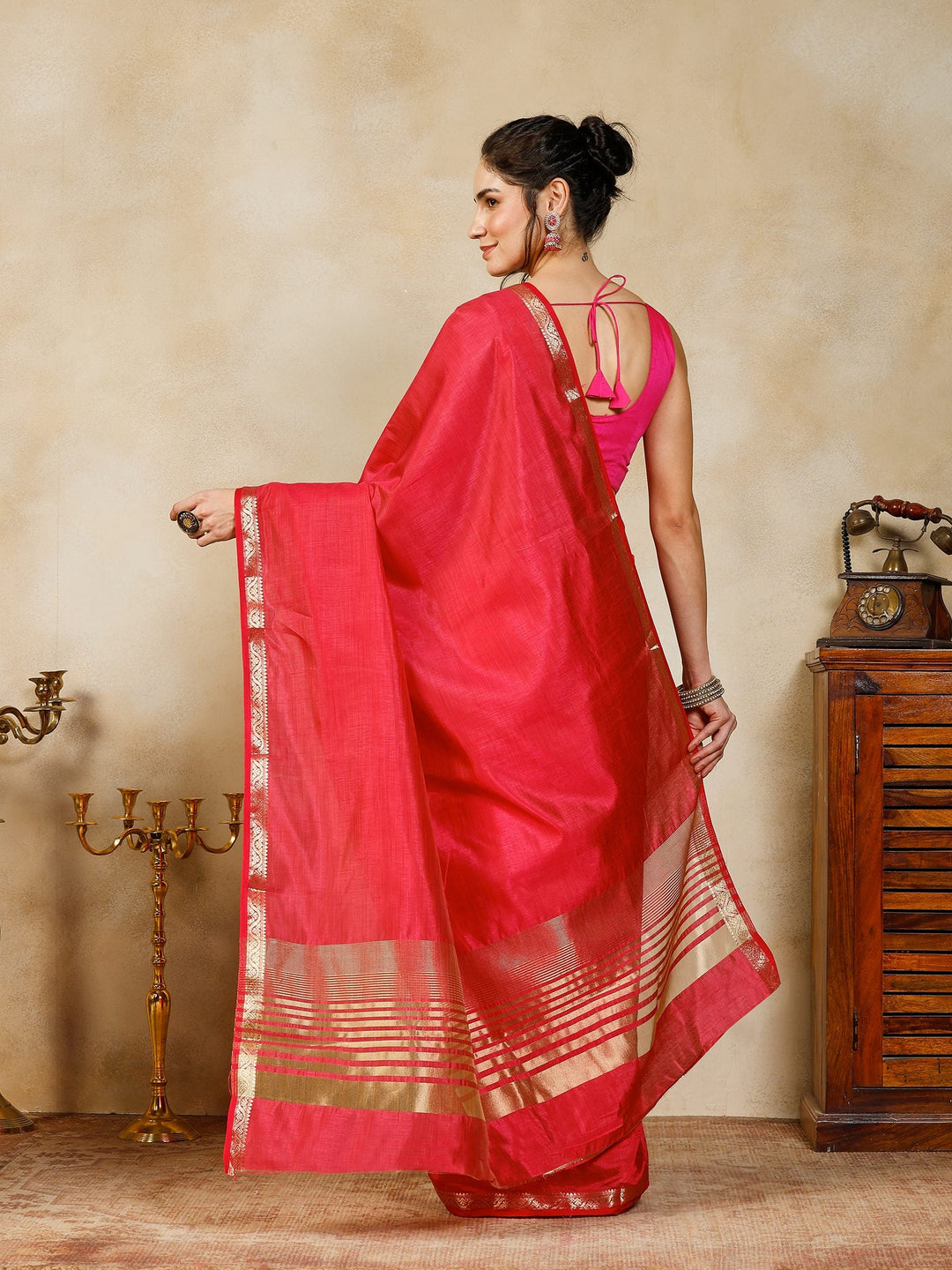 Hot Pink Woven Design Art Silk Saree