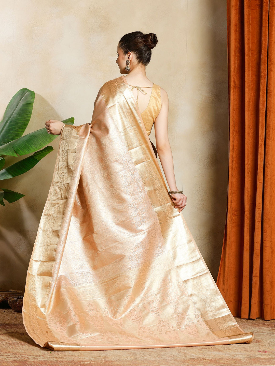 Peach Kalamkari Woven Design Art Silk Saree