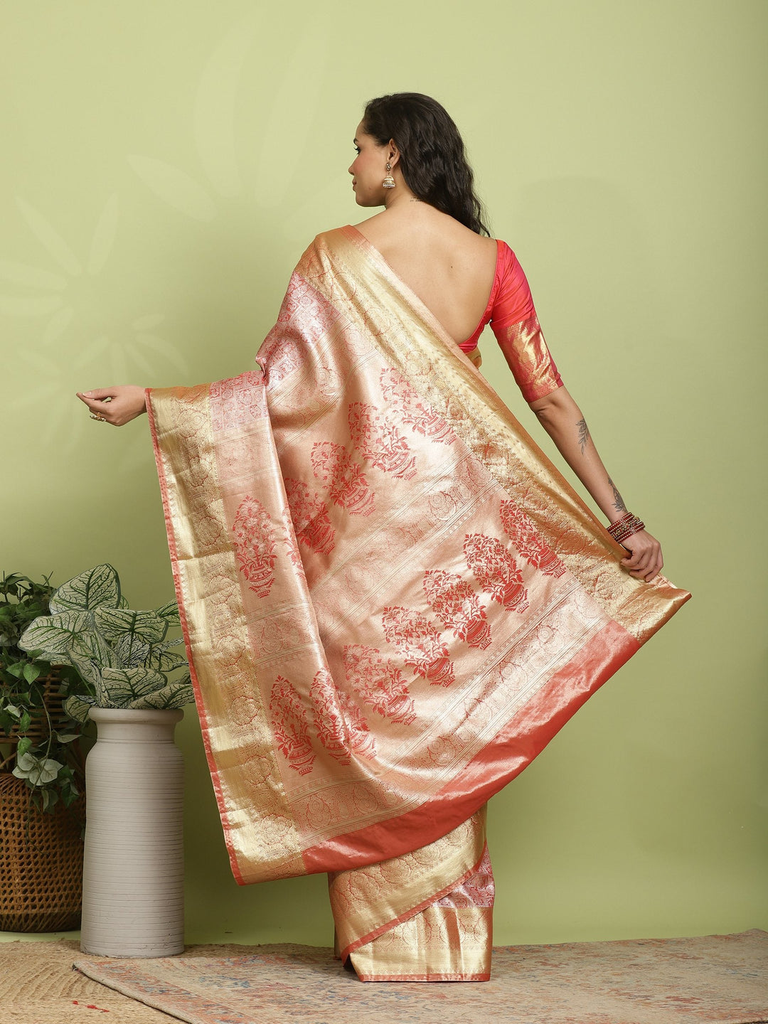 Rust Woven Design Art Silk Saree