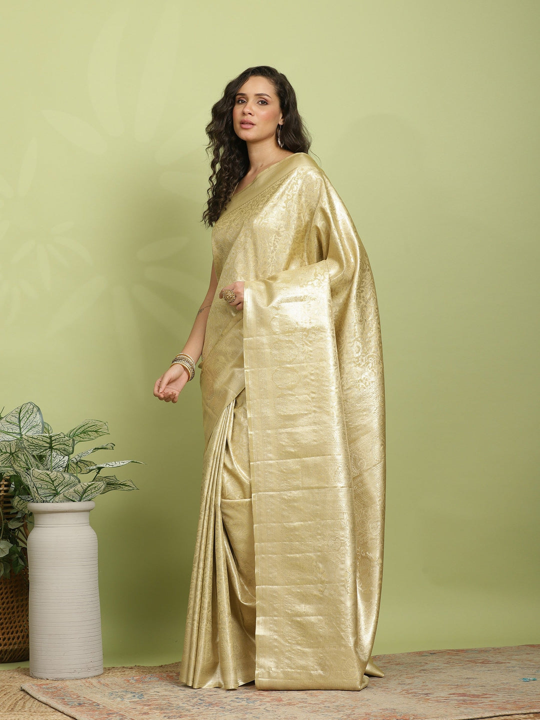 Golden Beige Woven Design Art Silk Saree