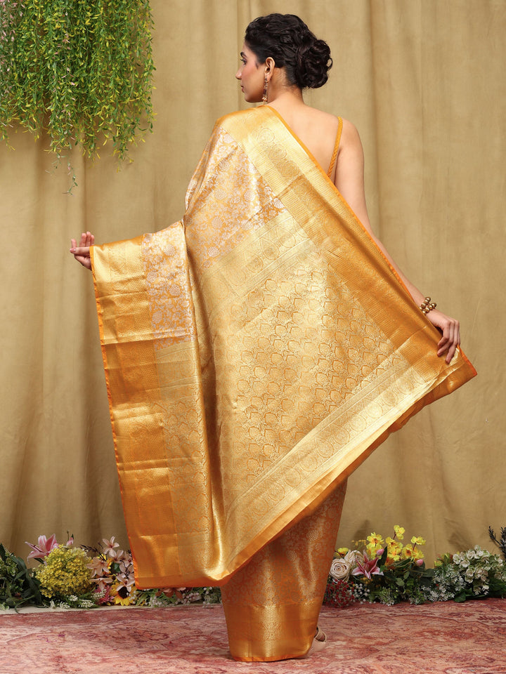 Orange Kalamkari Woven Design Art Silk Saree