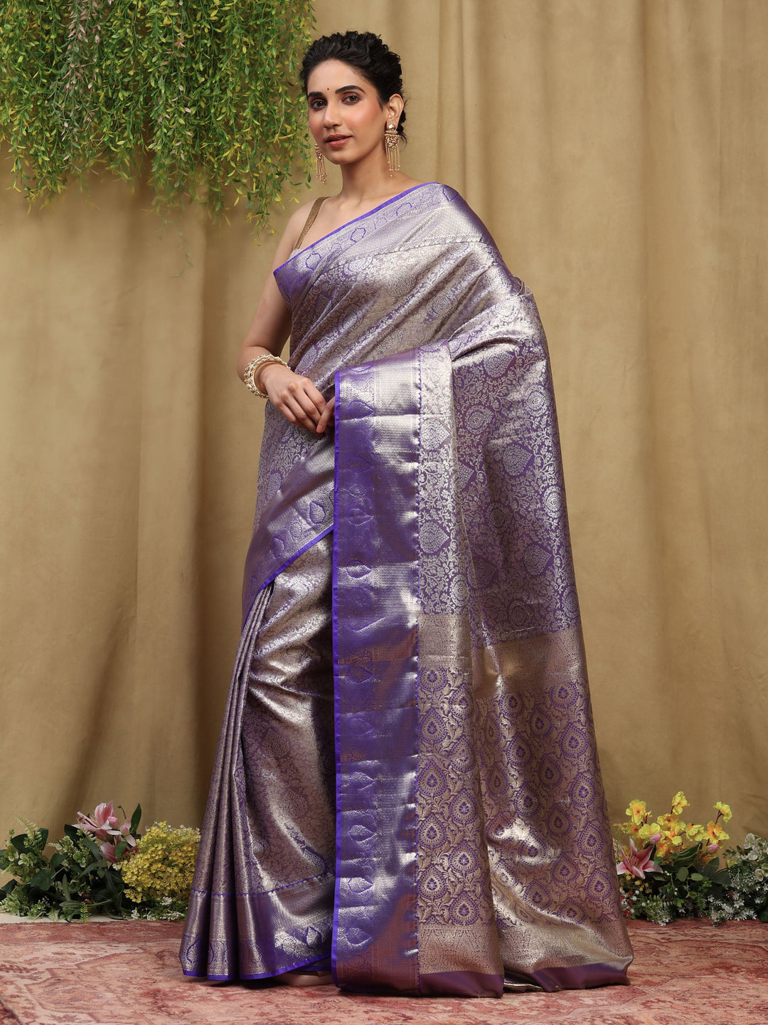 Lavender Kalamkari Woven Design Art Silk Saree