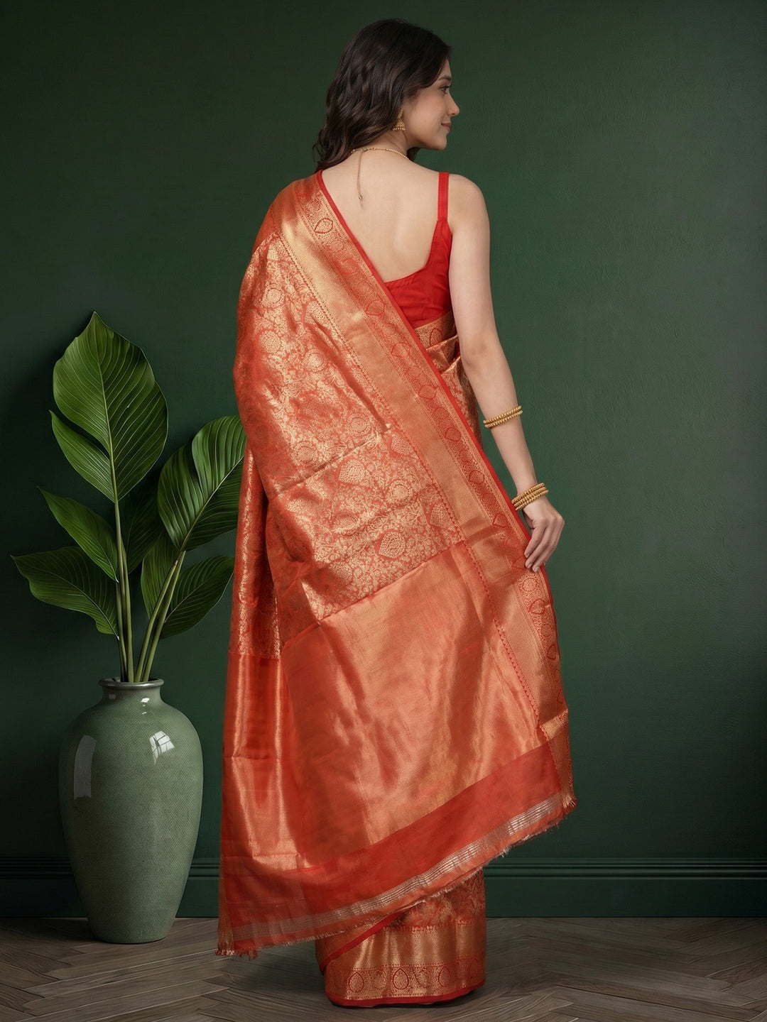 Rust Kalamkari Woven Design Art Silk Saree