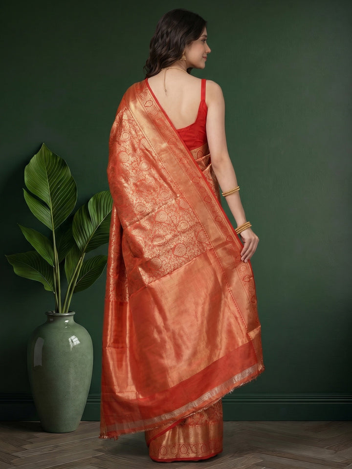 Rust Kalamkari Woven Design Art Silk Saree