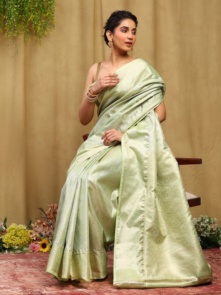 Pista Green Kalamkari Woven Design Art Silk Saree