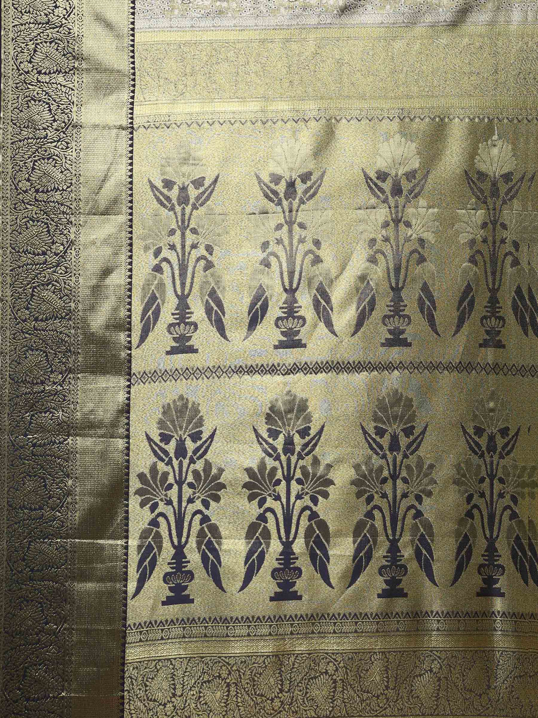 Grey Navy Kalamkari Woven Design Art Silk Saree