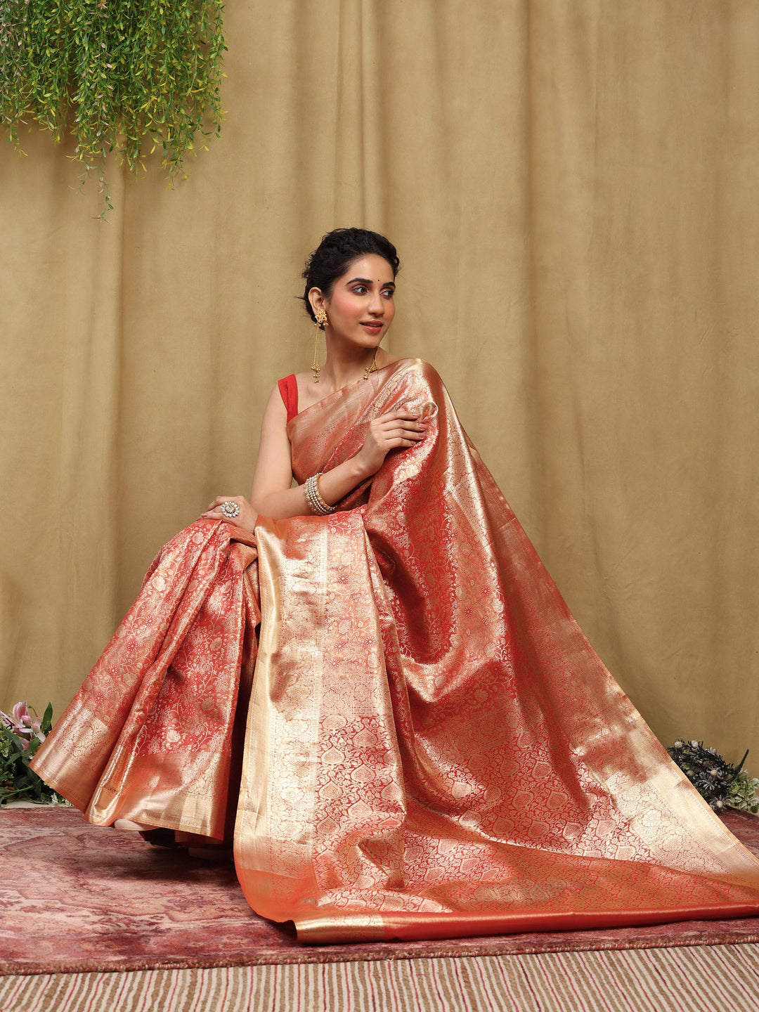 Rust Kalamkari Woven Design Art Silk Saree