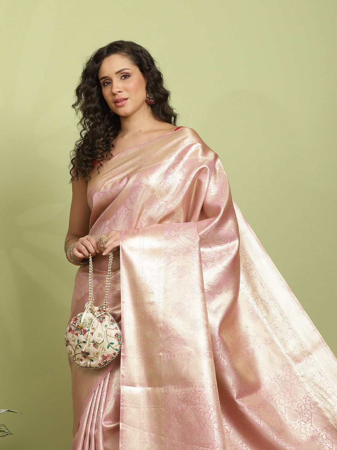 Pink Woven Design Art Silk Saree