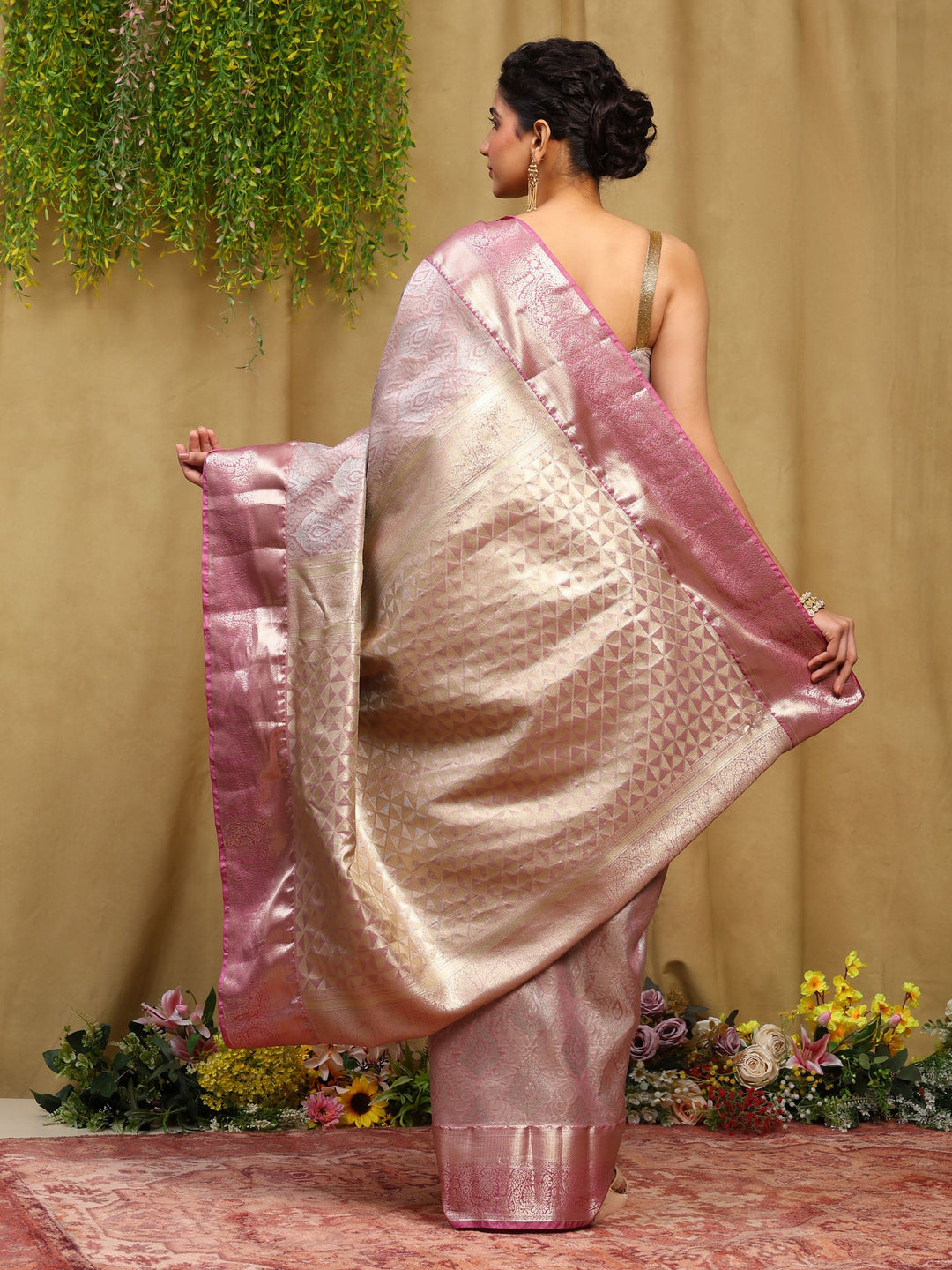 Dusty Pink Kalamkari Woven Design Art Silk Saree