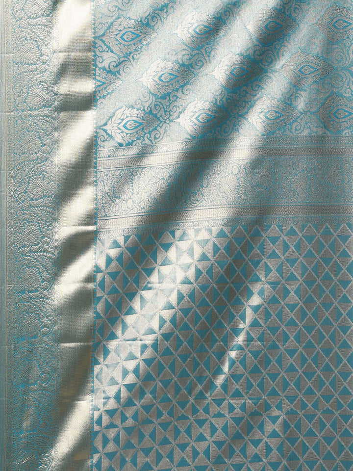 Lake Blue Kalamkari Woven Design Art Silk Saree