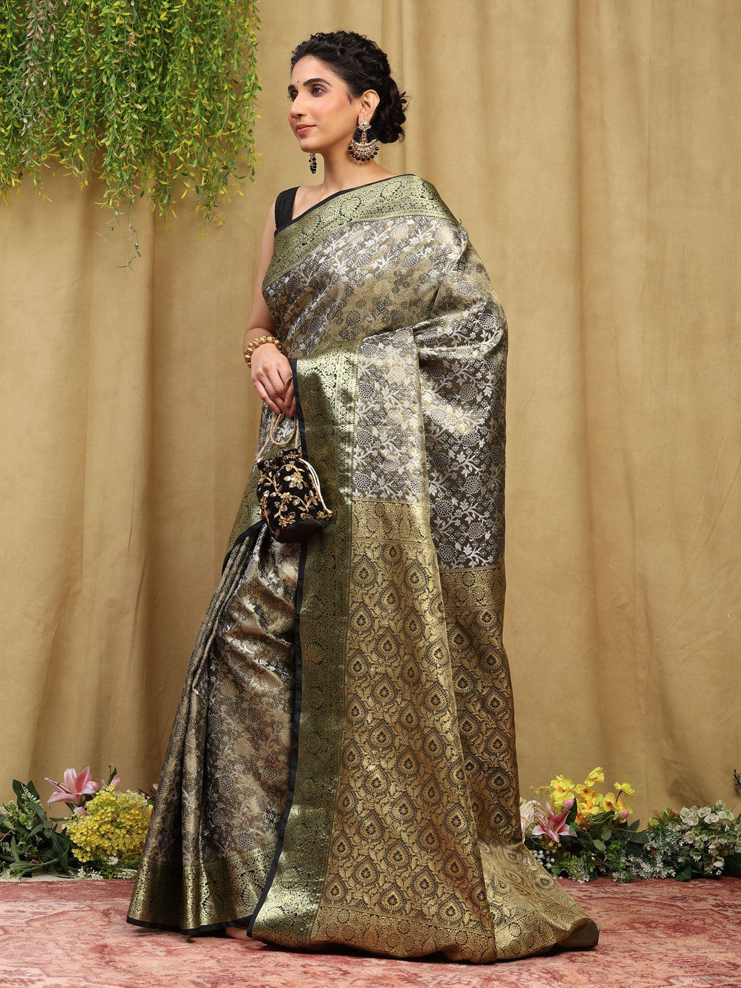 Black Woven Design Art Silk Saree