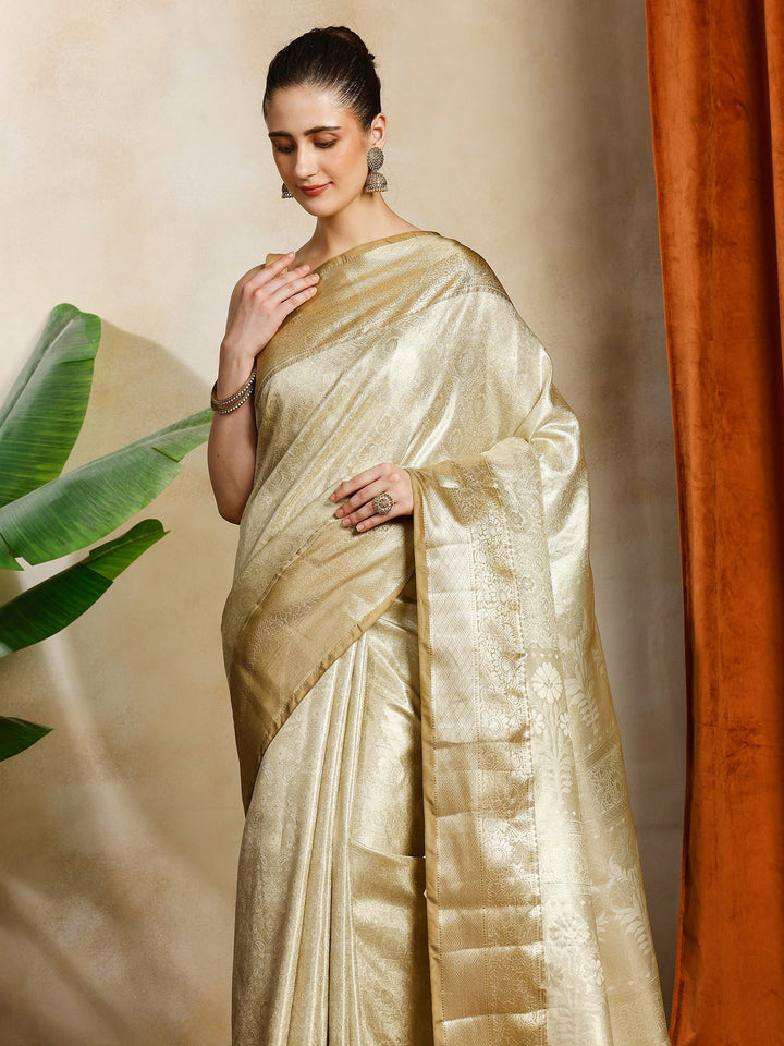 Beige Kalamkari Woven Design Art Silk Saree