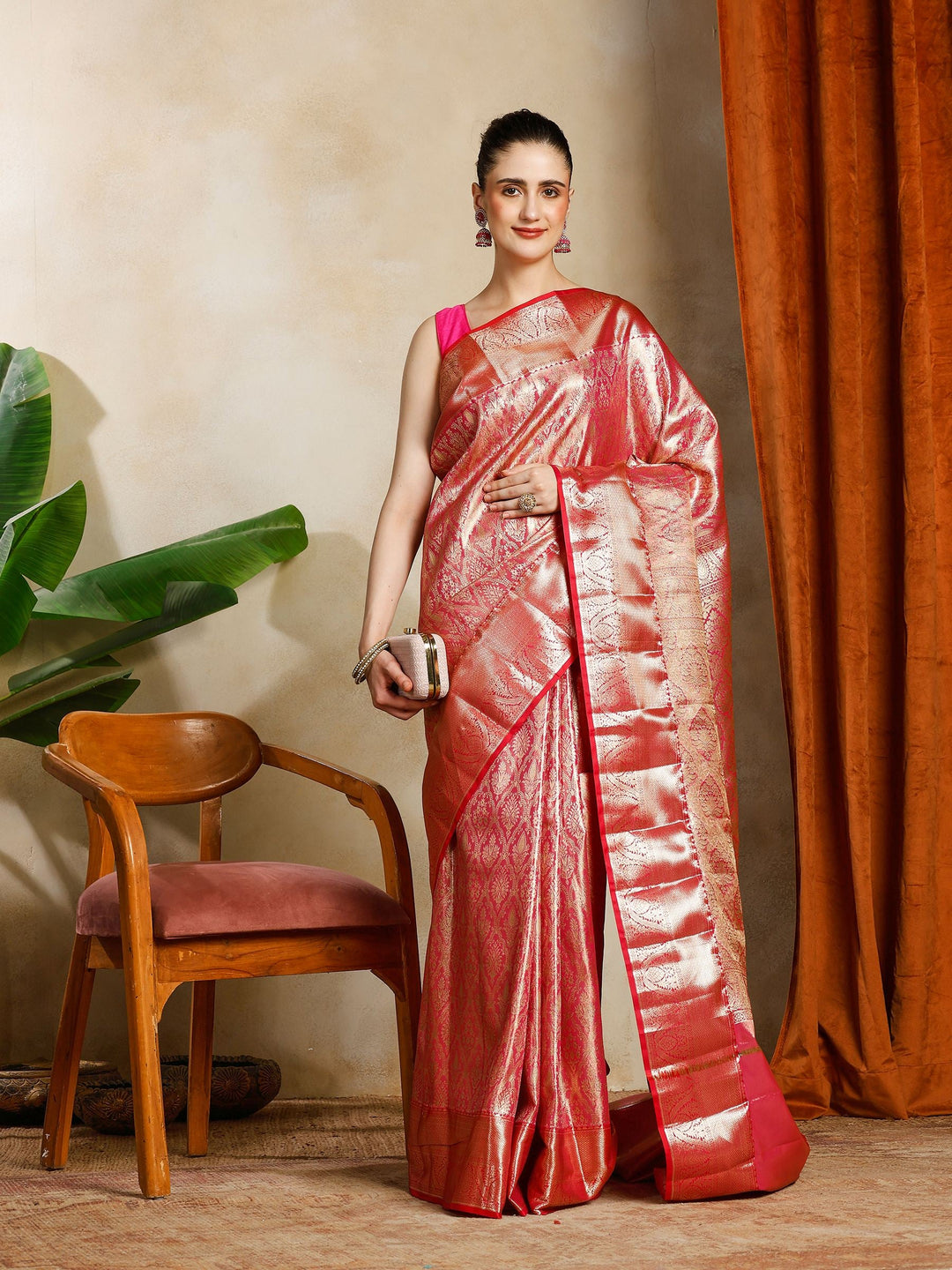 Pink Kalamkari Woven Design Art Silk Saree