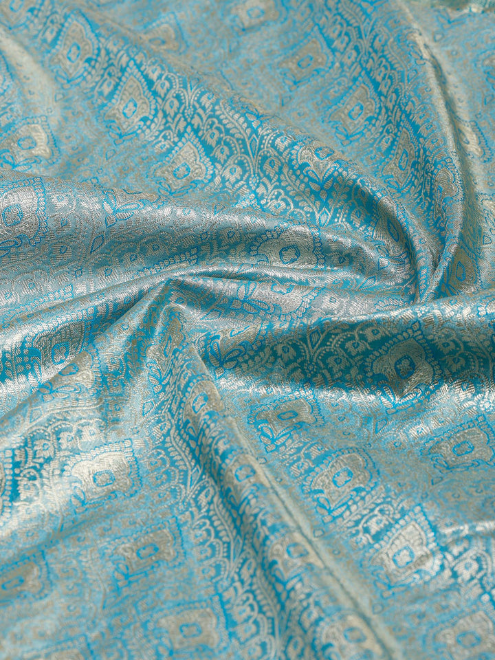 Lake Blue Kalamkari Woven Design Art Silk Saree
