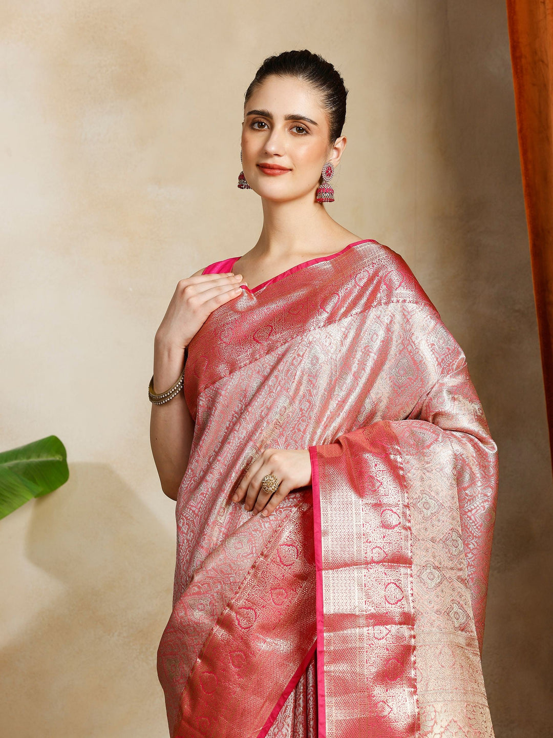 Pink Kalamkari Woven Design Art Silk Saree
