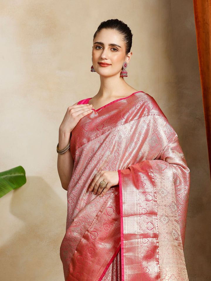 Pink Kalamkari Woven Design Art Silk Saree