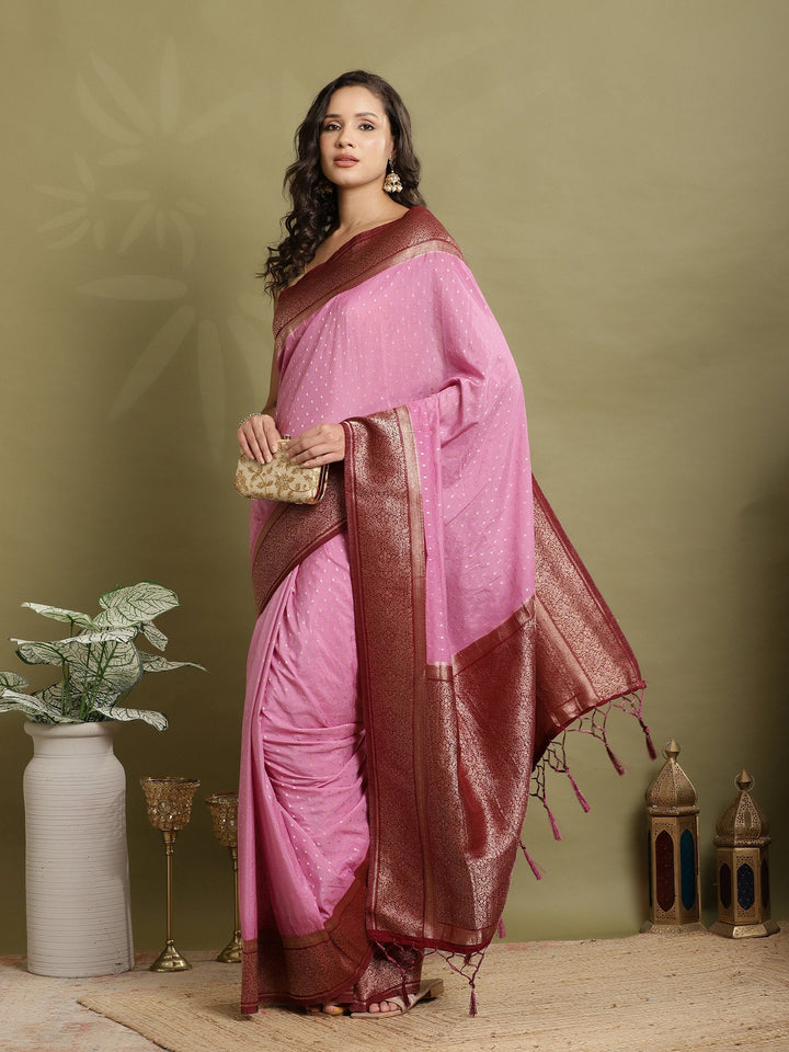 Polka Dot Woven Booti Crepe Saree