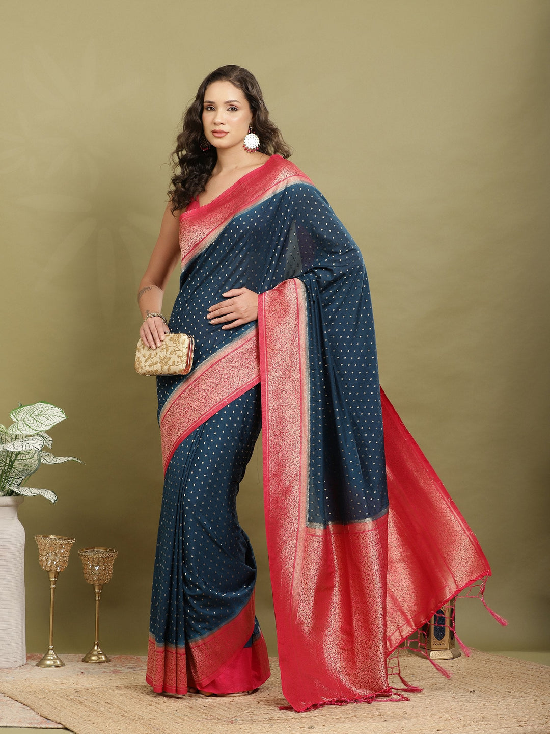 Polka Dot Woven Booti Crepe Saree