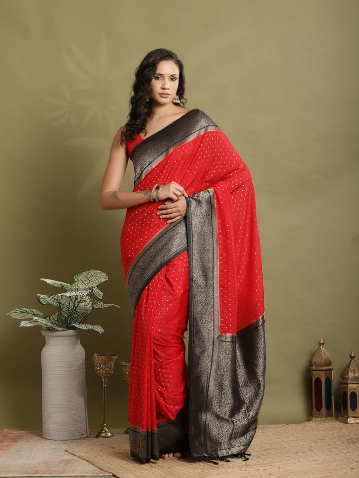 Polka Dot Woven Booti Crepe Saree