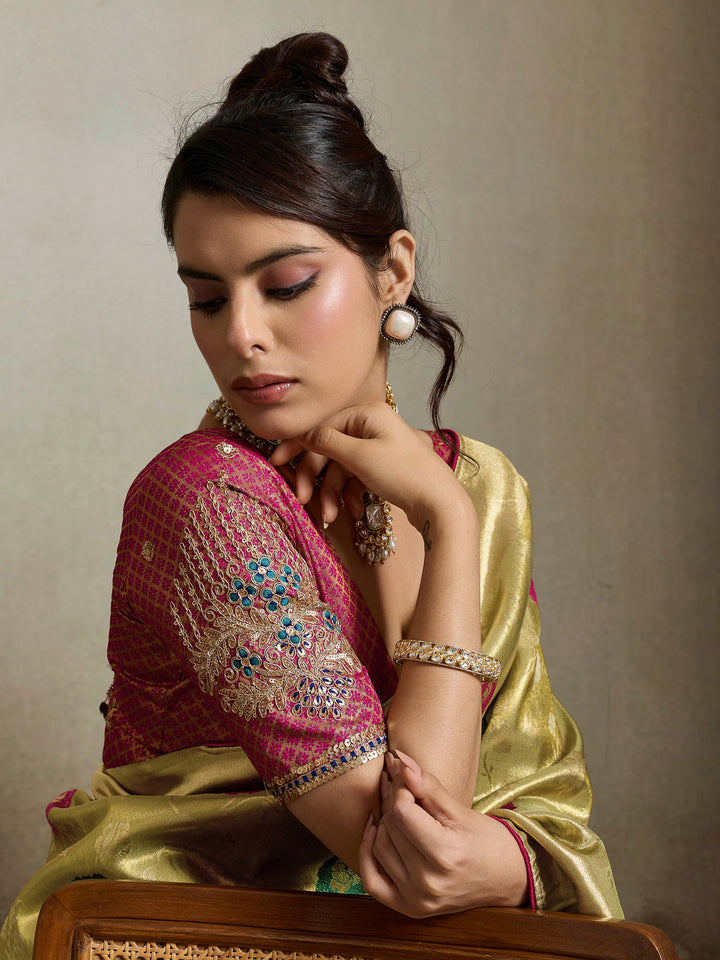 Mehndi Woven Design Tissue Banarasi Jacquard Saree