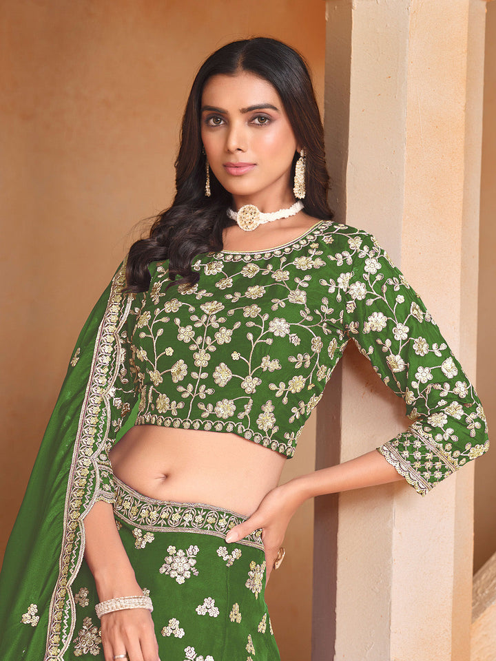 Green Embroidered Oaganza Semi Stitched Kurta Choli With Lehenga &amp; Dupatta