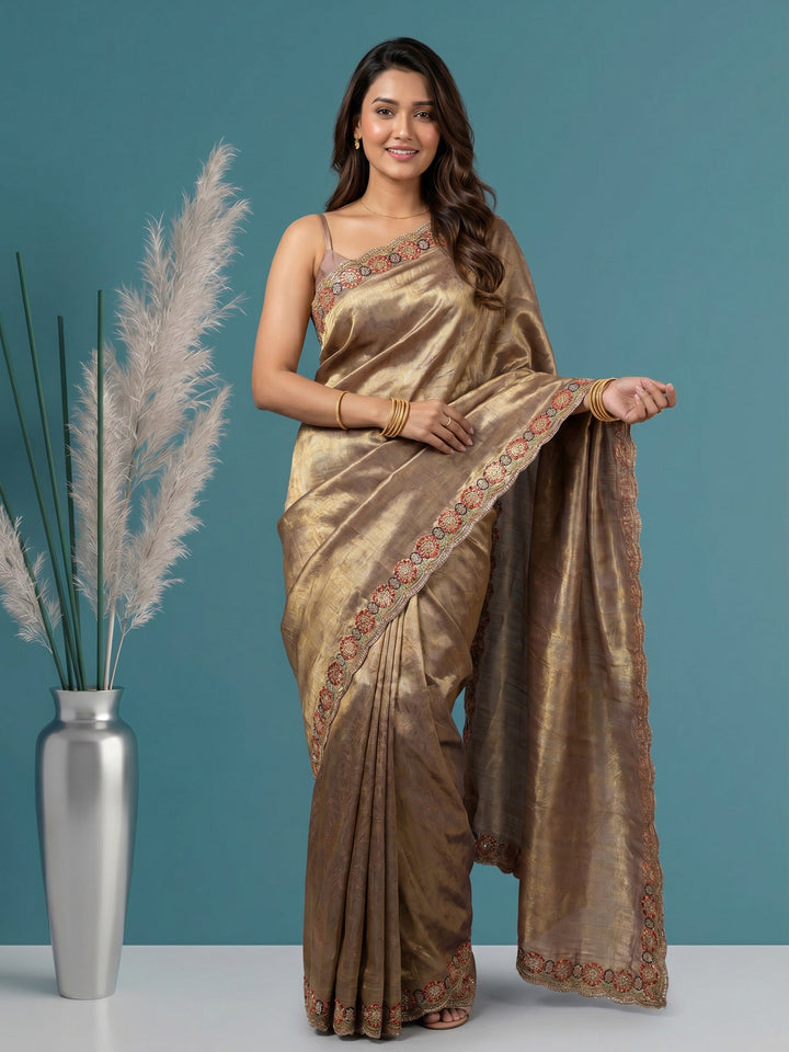 Lavender Embroidered Art Silk Saree