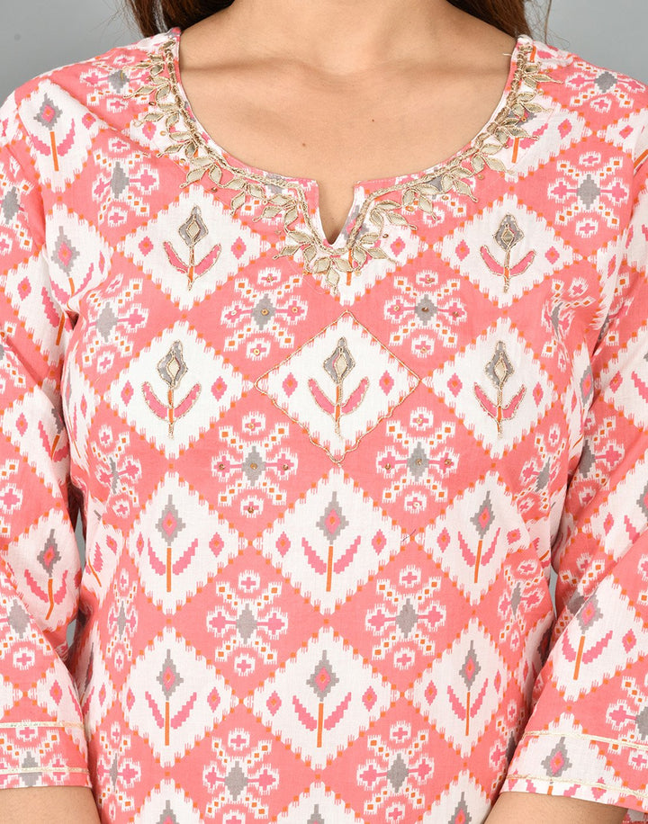Cotton Printed Kurti Set with Gota Detail