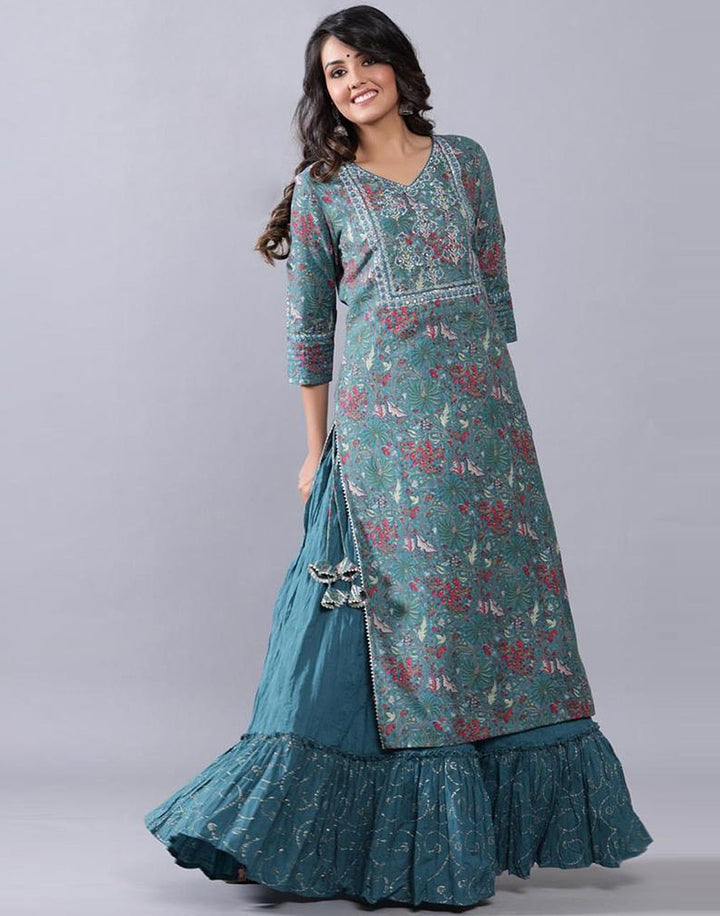 Printed Cotton Kurti with Skirt