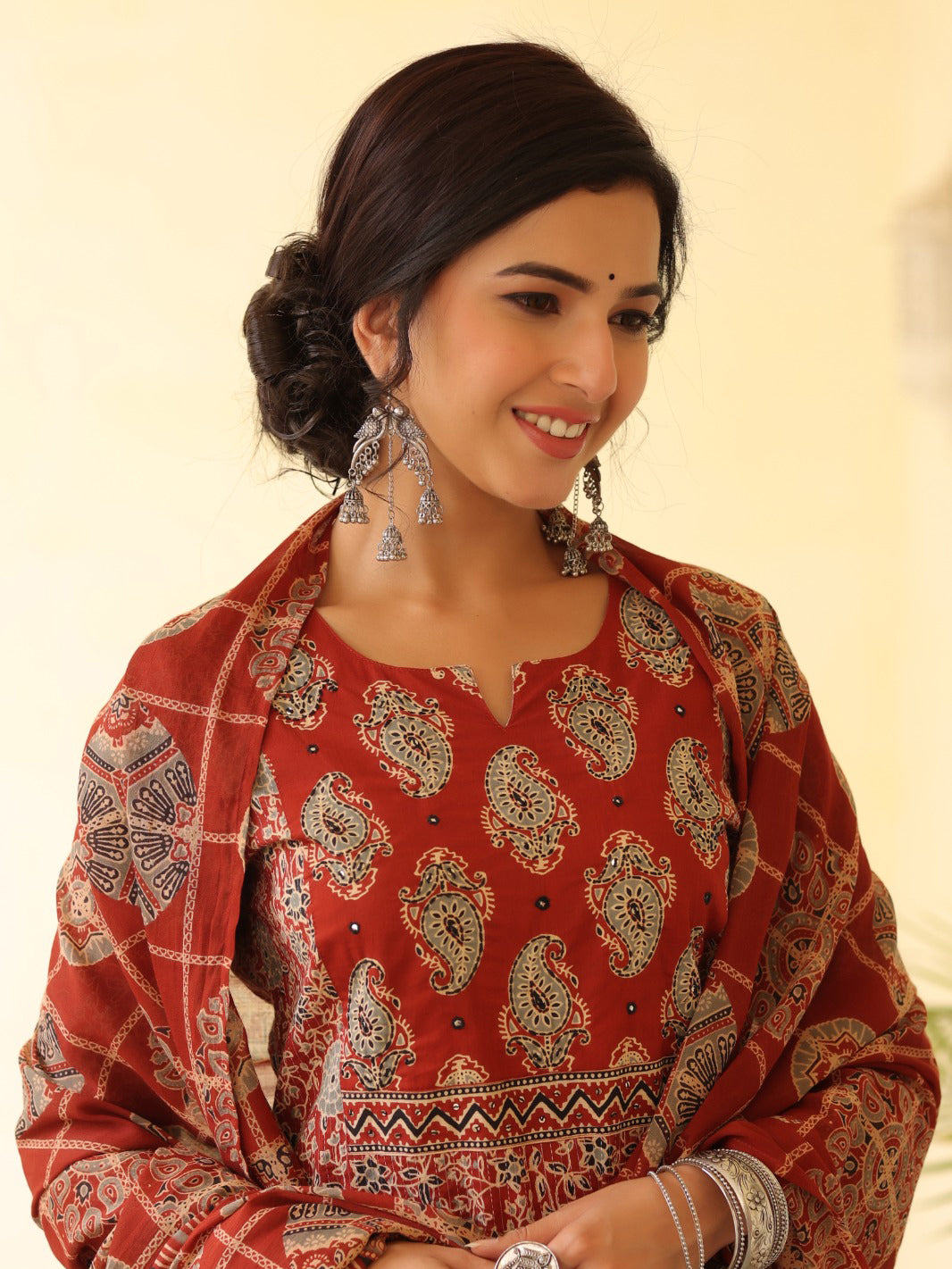 Printed Cotton Kurta With Pants &amp; Dupatta