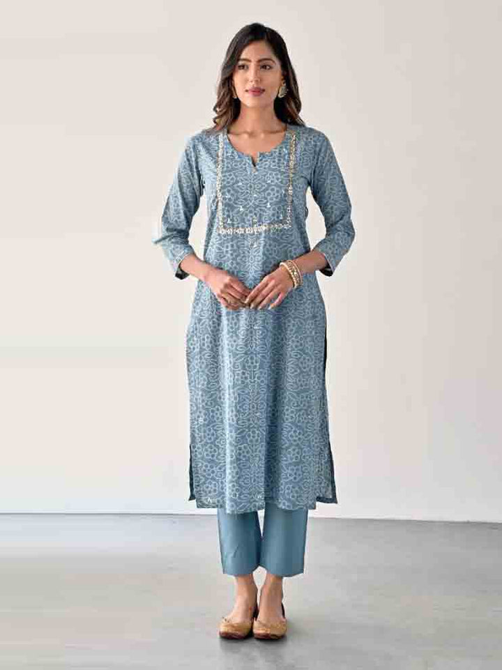 Gota Embroidered Cotton Kurta With Pants