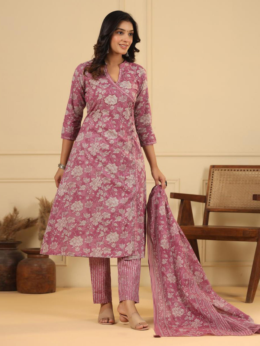 Floral Printed Kurta With Pants &amp; Dupatta
