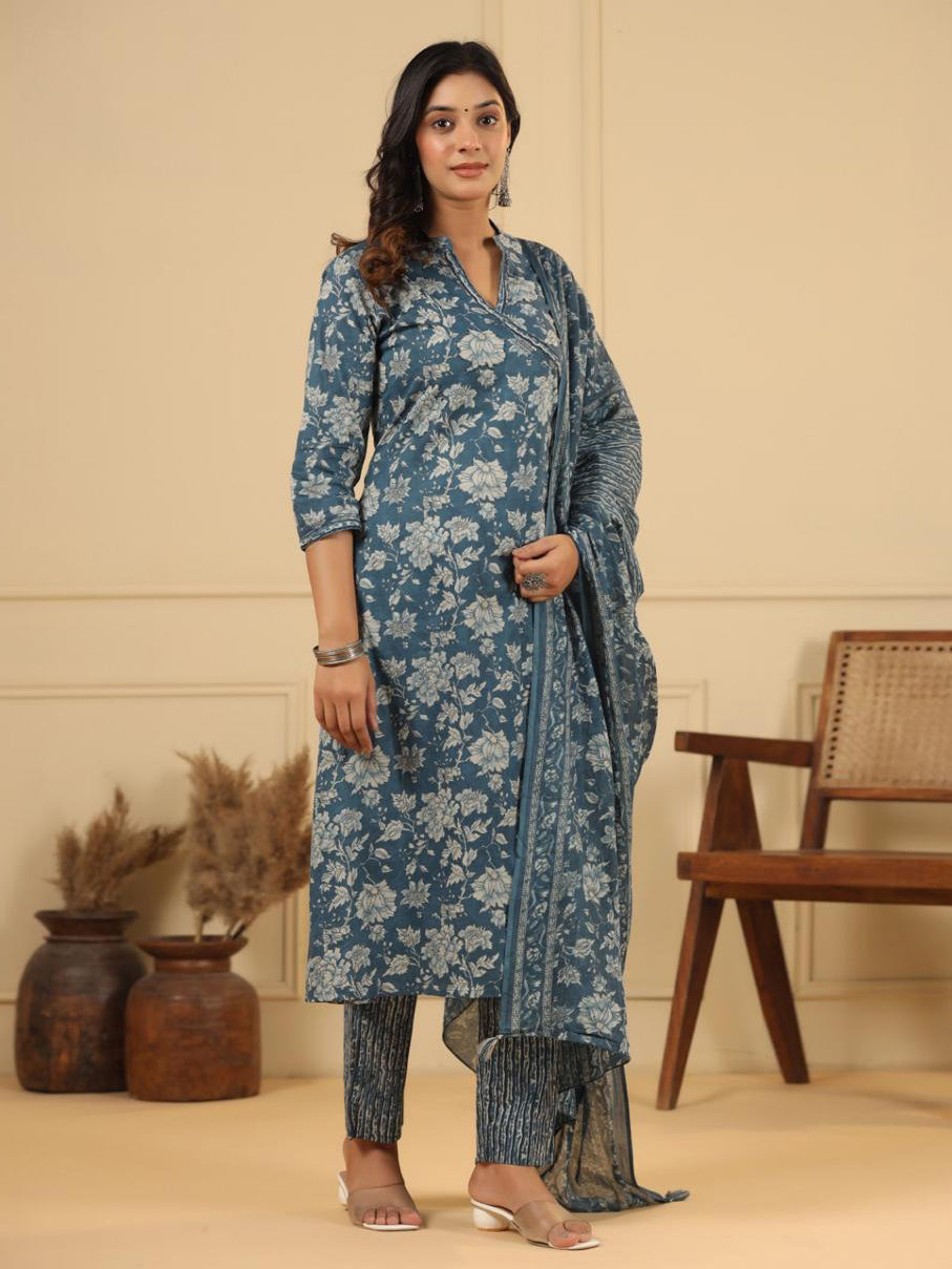 Floral Printed Kurta With Pants &amp; Dupatta