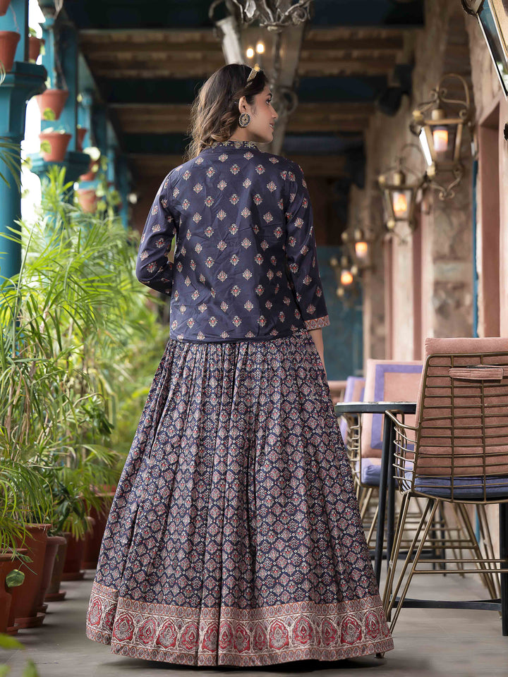 Digital Printed Art Silk Choli With Lehenga &amp; Jacket