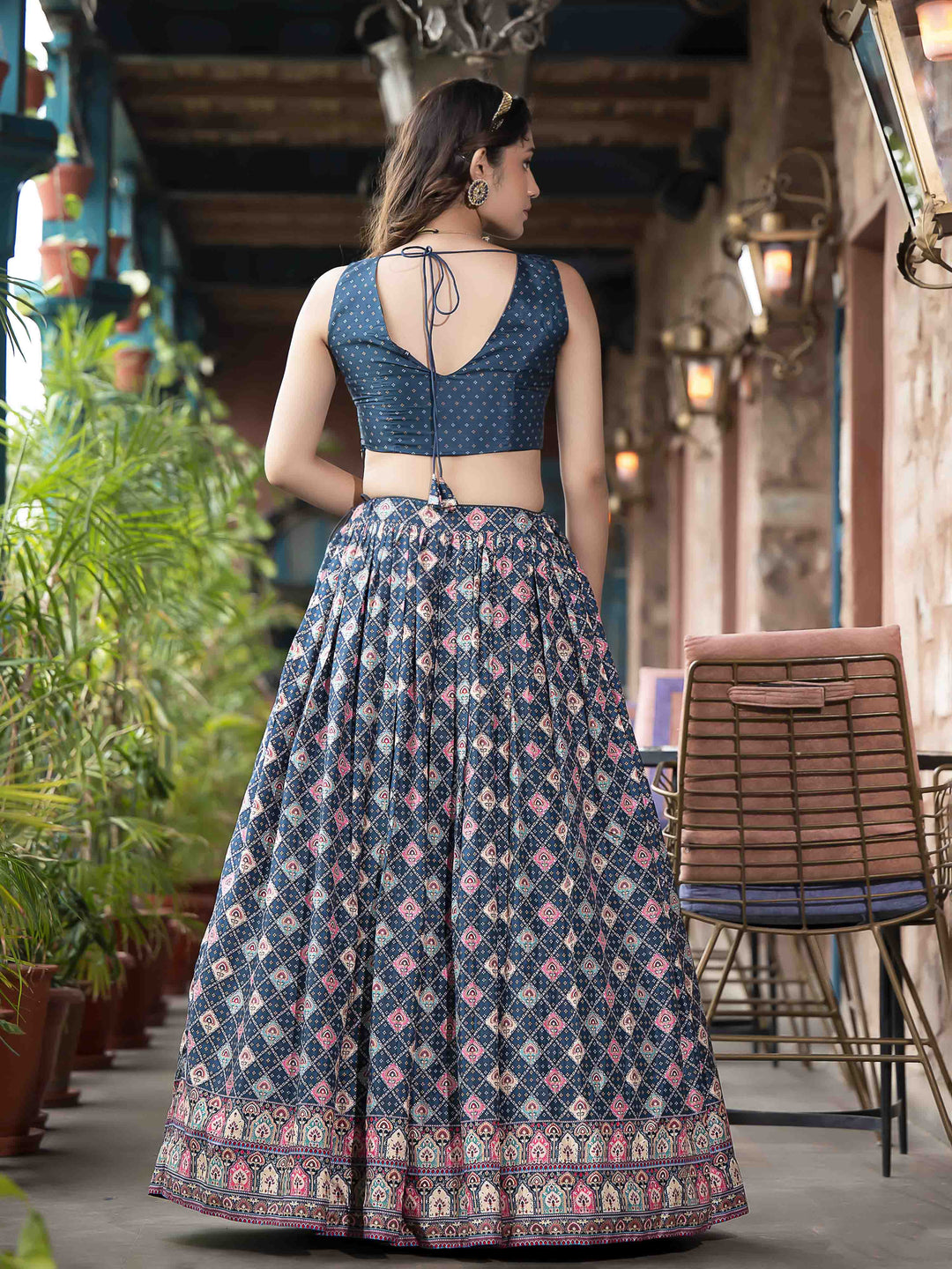 Digital Printed Art Silk Choli With Lehenga &amp; Jacket