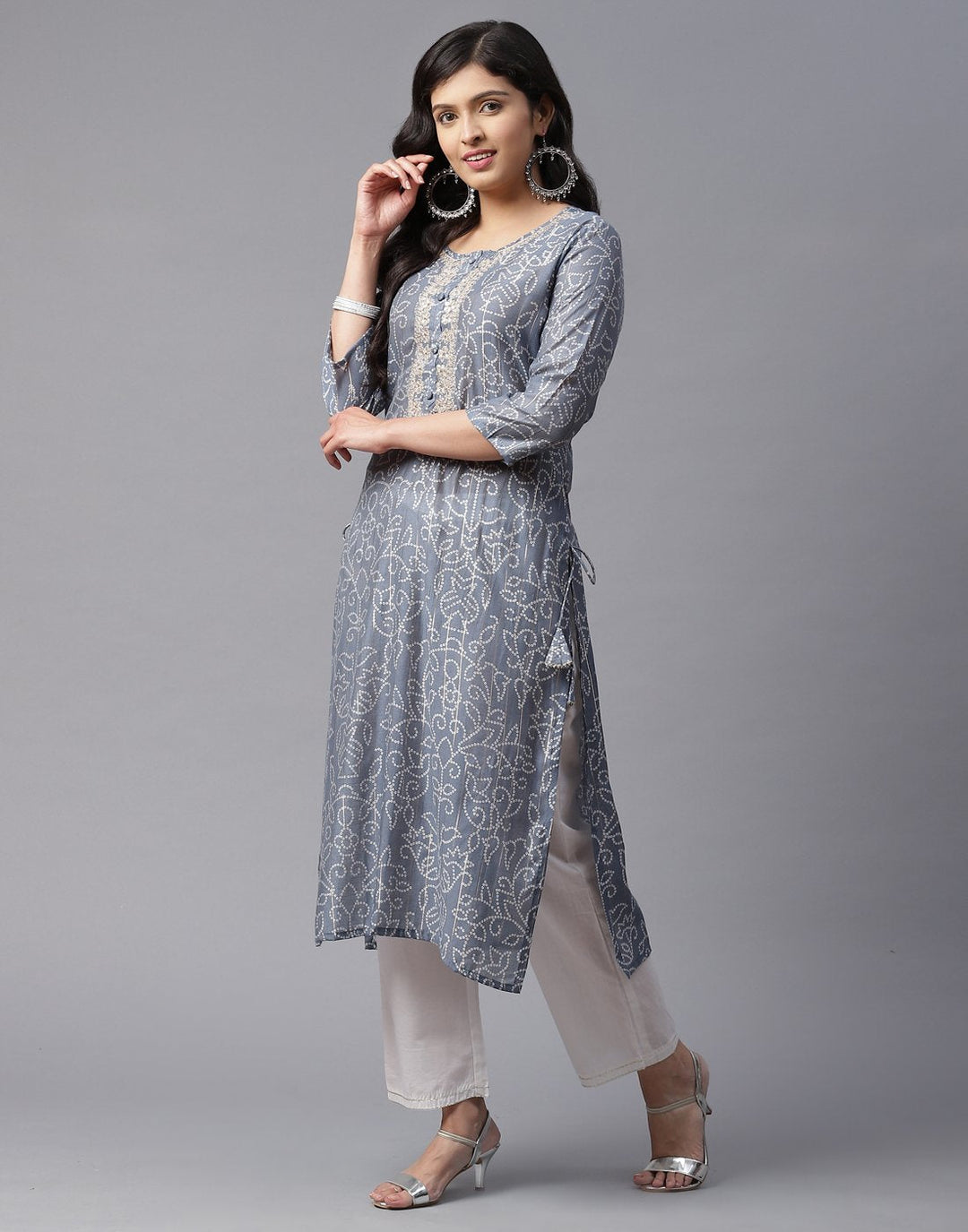 Bandhini Print Kurti Pant Set with Gota Patti Work