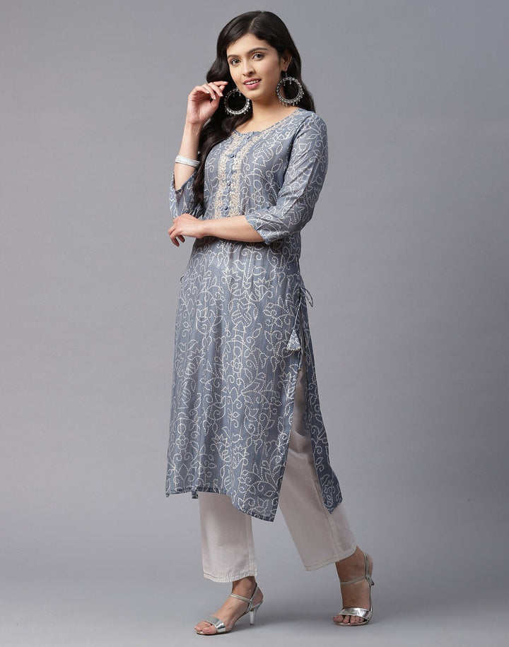 Bandhini Print Kurti Pant Set with Gota Patti Work
