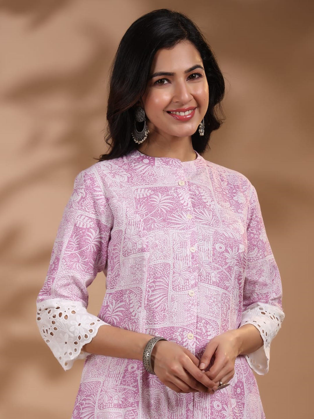 Floral Printed Cotton Kurti With Pants