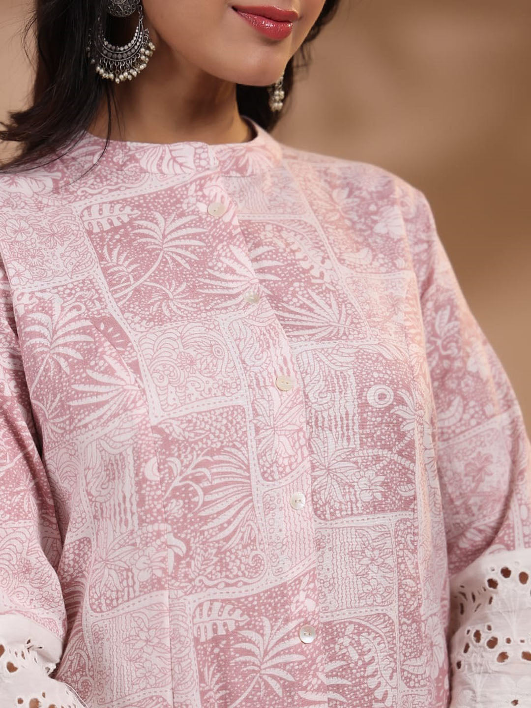 Floral Printed Cotton Kurti With Pants