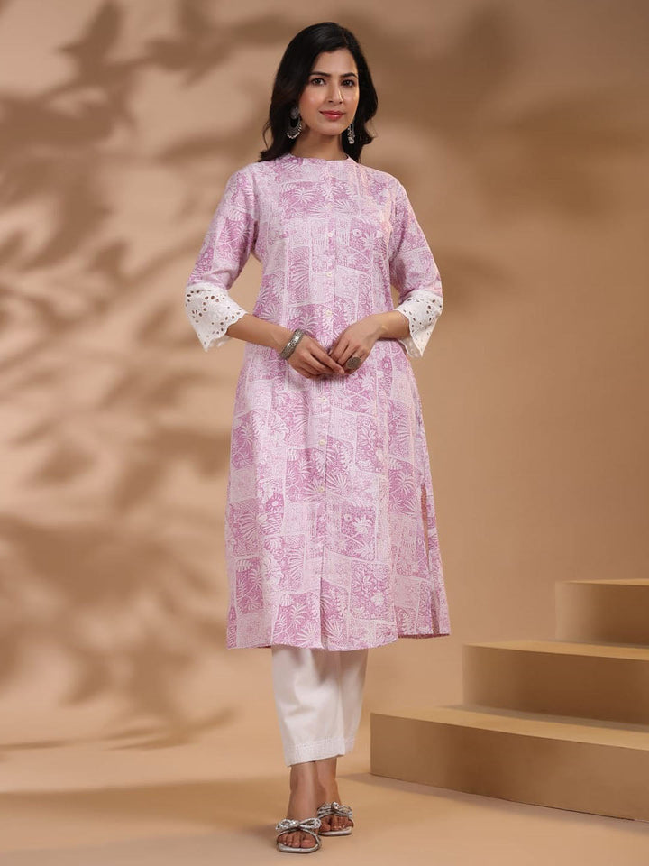 Floral Printed Cotton Kurti With Pants