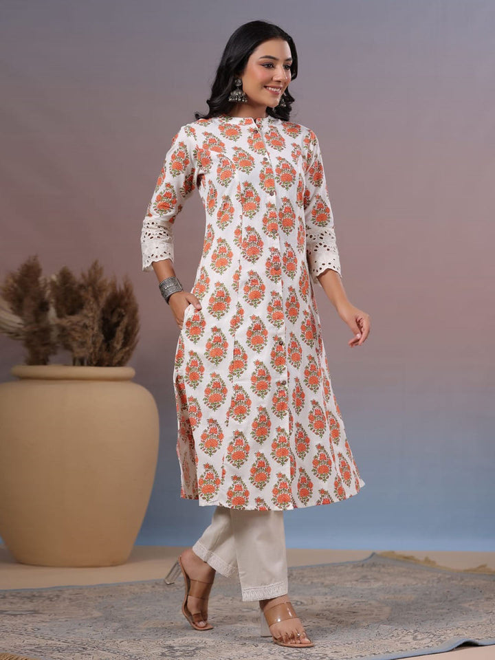 Floral Printed Cotton Kurta with pants