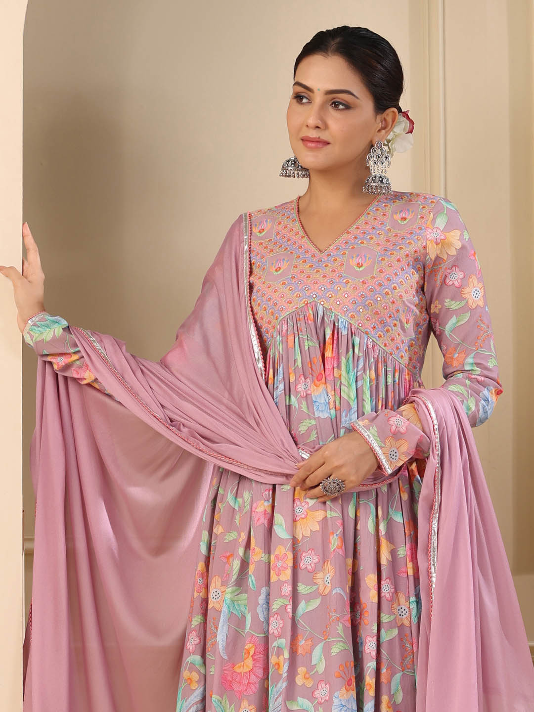 Printed Cotton Kurta With Pants &amp; Dupatta
