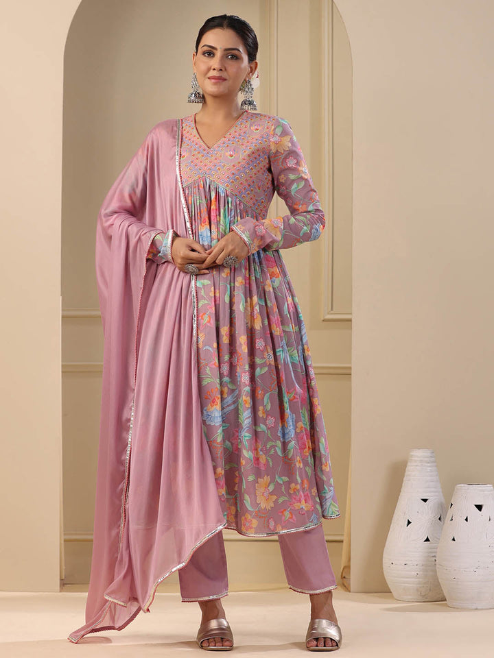 Printed Cotton Kurta With Pants &amp; Dupatta