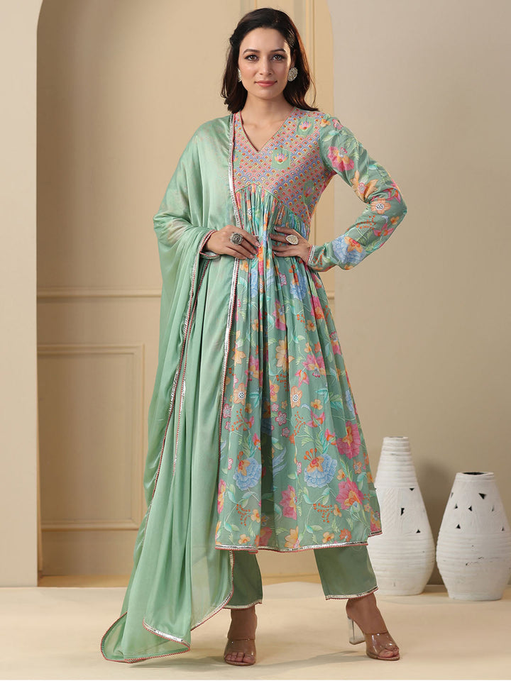 Printed Cotton Kurta With Pants &amp; Dupatta