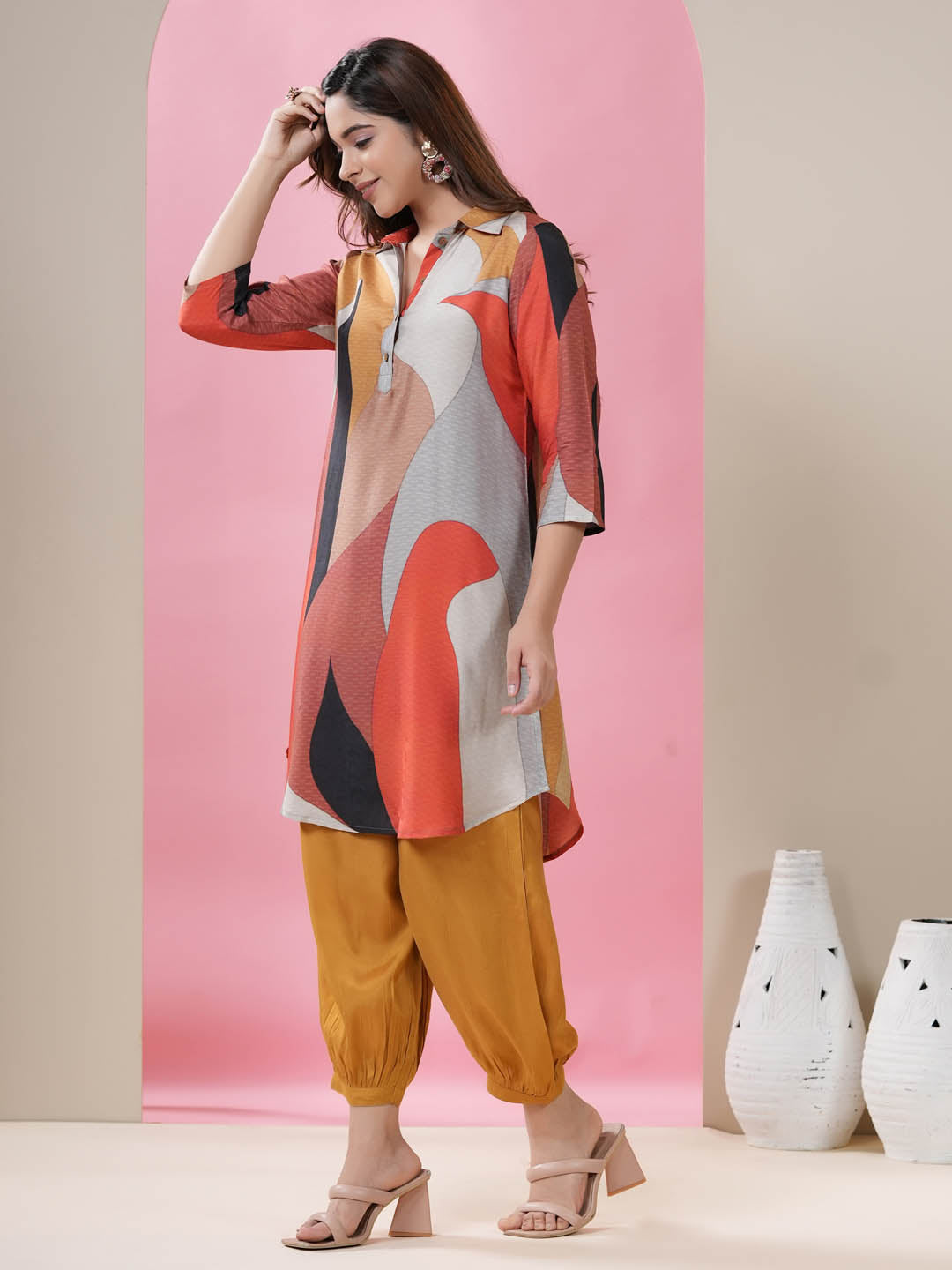 Printed Muslin Kurti With Afgani Pants