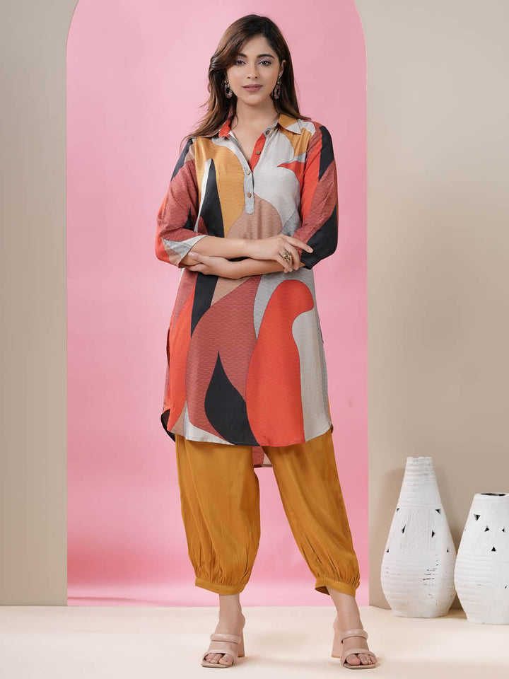 Printed Muslin Kurti With Afgani Pants