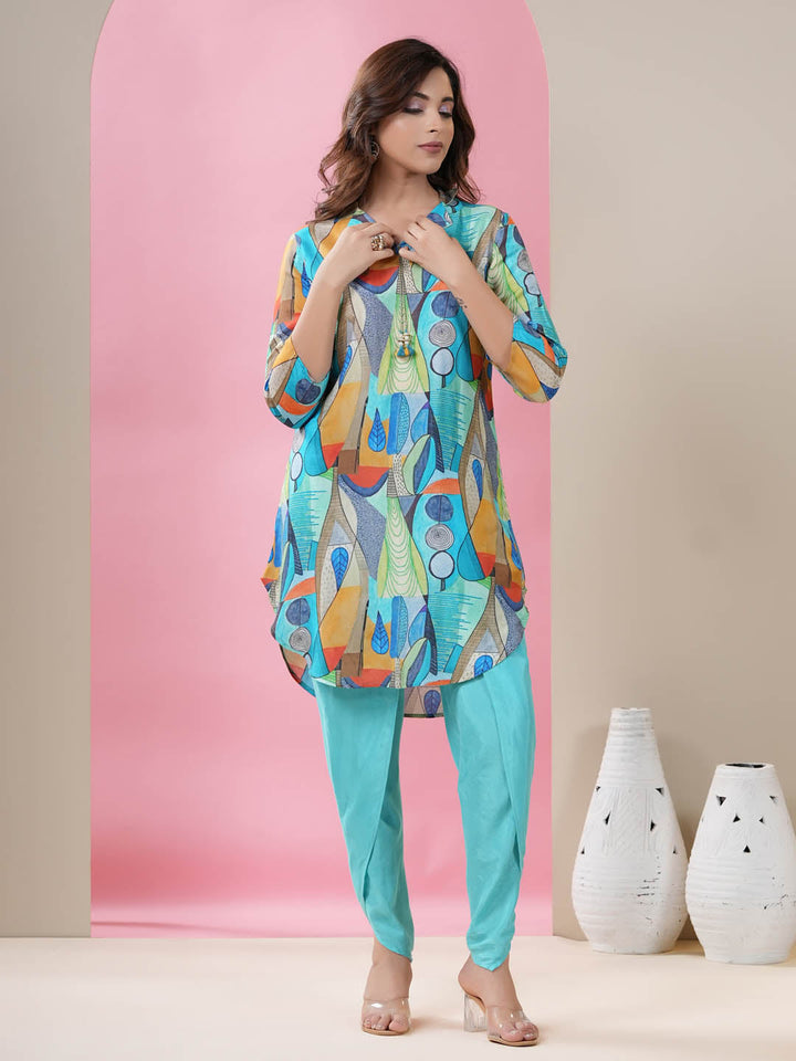 Printed Muslin Kurti With Dhoti Pants