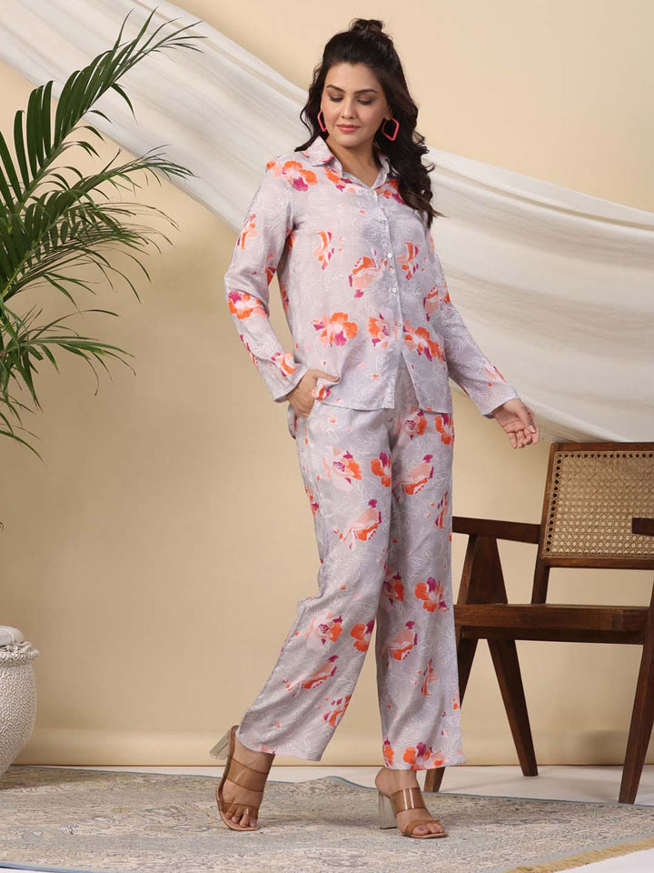 Floral Printed Short Muslin Kurti With Pants